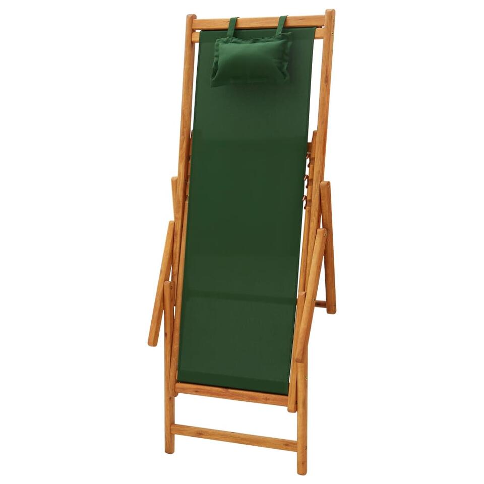 Vidaxl Chaise Pliable De Plage Bois D Eucalyptus Solide Et Tissu Vert