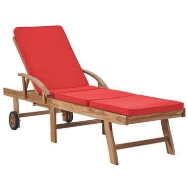 vidaXL Chaise longue avec coussin Bois de teck solide Rouge product