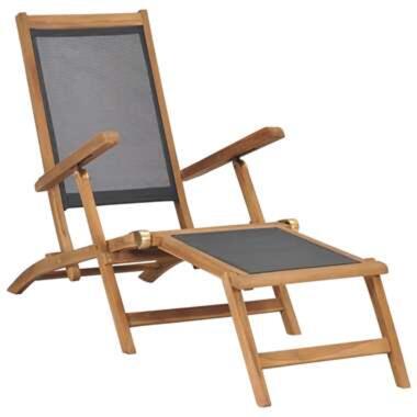 vidaXL Chaise de terrasse avec repose-pied Bois de teck solide Noir product