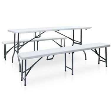 vidaXL Table pliable de jardin avec 2 bancs 180 cm Acier et PEHD Blanc product
