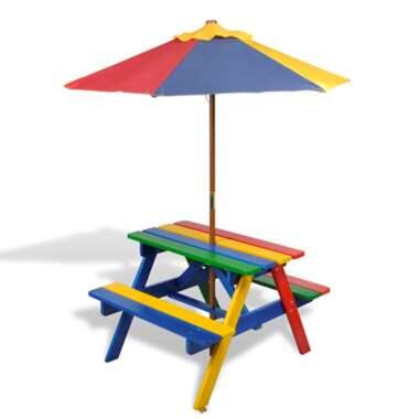 VIDAXL Table et bancs de pique-nique avec parasol pour enfants Bois product
