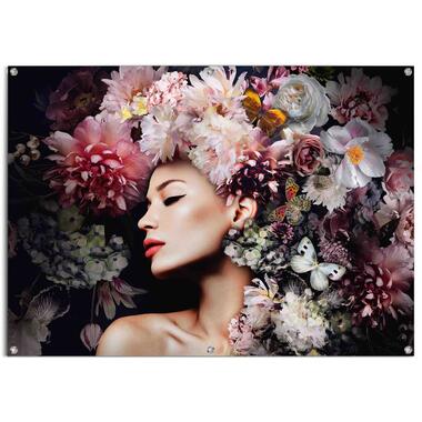 Poster de jardin Femme avec un chapeau à fleurs 100x140 cm Rose product