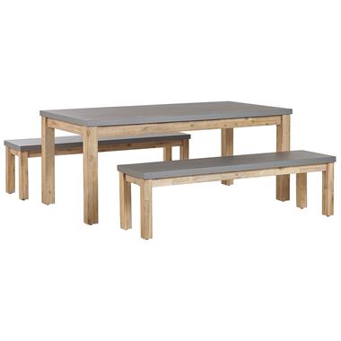 Set de jardin table et 2 bancs gris en fibre-ciment et bois OSTUNI product