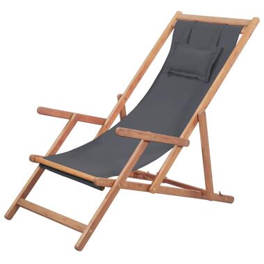 VIDAXL Strandstoel inklapbaar stof en houten frame grijs product