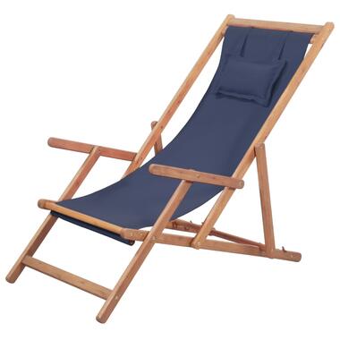 vidaXL Chaise pliable de plage Tissu et cadre en bois Bleu product