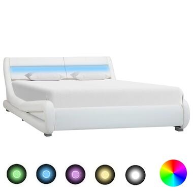 vidaXL Cadre de lit avec LED Blanc Similicuir 140 x 200 cm product