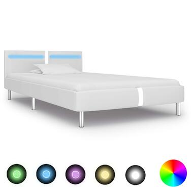 vidaXL Cadre de lit avec LED Blanc Similicuir 90 x 200 cm product