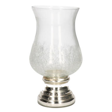 Waxinelichthouder - glas - craquele op zilveren voet - 24 cm product