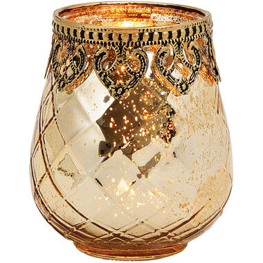 Bellatio design Waxinelichthouder - goud - glas en metaal - 9 x 10 cm product