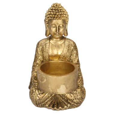 Waxinelichthouder Boeddha - goudkleurig - polyresin - 14 cm product