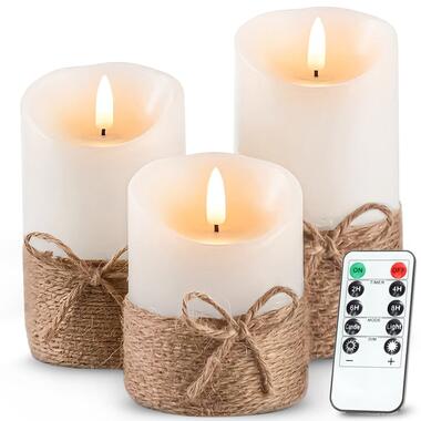 O'Daddy LED-kaarsen set van 3 - Wax Beige - 10/12,5/15 cm - Afstandsbediening product