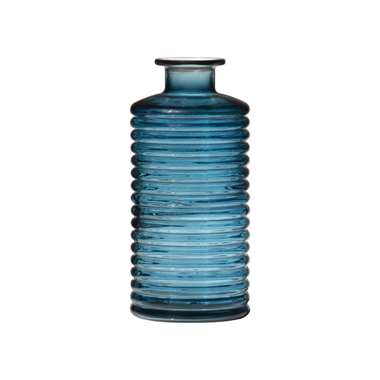 Bellatio design Vaas - blauw - transparant - geribbeld - 9 x 21 cm product