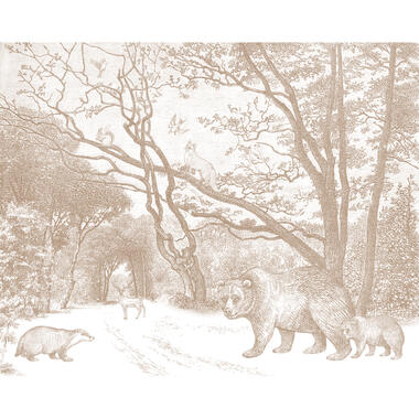 ESTAhome papier peint panoramique - forêt avec des animaux de la forêt - beige product