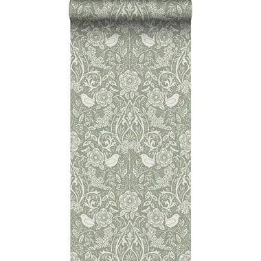 ESTAhome papier peint - fleurs et oiseaux - vert grisé - 53 cm x 10,05 m product