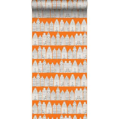 ESTAhome behangpapier - Amsterdamse huizen - oranje en wit - 53 cm x 10,05 m product