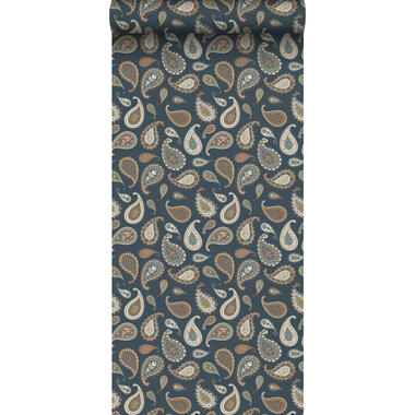 ESTAhome behang - paisley - donkerblauw, beige en mintgroen - 50 x 900 cm product