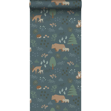 ESTAhome papier peint - forêt avec des animaux de la forêt - bleu gris product