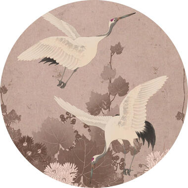 ESTAhome zelfklevende behangcirkel - kraanvogels - grijs roze - Ø 140 cm product