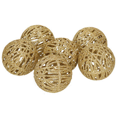 Bellatio decorations Kerstballen - 6 stuks - goud - glitter - 5 cm product