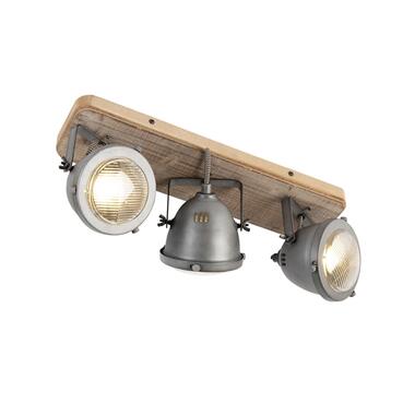 Qazqa spot industriel en acier avec bois inclinable 3 lumières - emado product