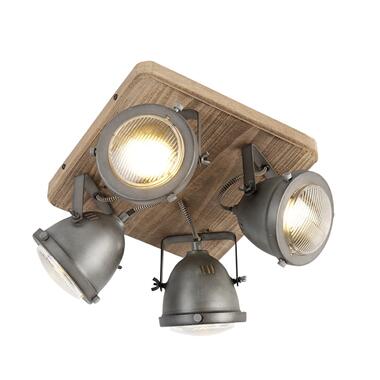 Qazqa spot industriel en acier avec bois inclinable 4 lumières - emado product