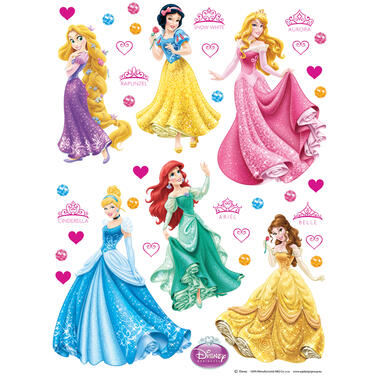 Disney muursticker - prinsessen - geel, groen, roze en blauw - 42,5 x 65 cm product
