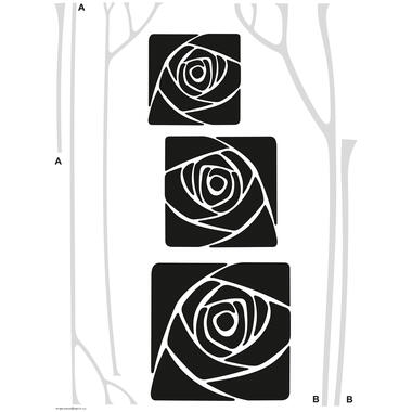 Sanders & Sanders sticker mural - fleurs - noir et blanc et gris - 65 x 85 cm product