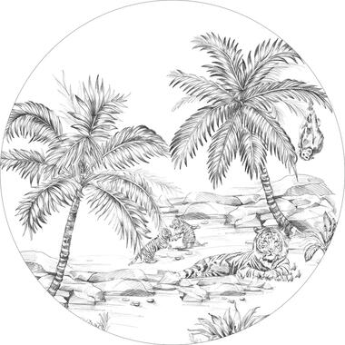 ESTAhome zelfklevende behangcirkel - safari pentekening - zwart wit - Ø 70 cm product