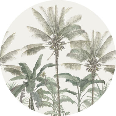 ESTAhome zelfklevende behangcirkel - palmbomen - lichtbeige en vergrijsd groen product