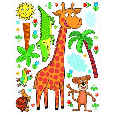 Sanders & Sanders muursticker - jungle dieren - groen, oranje en blauw product