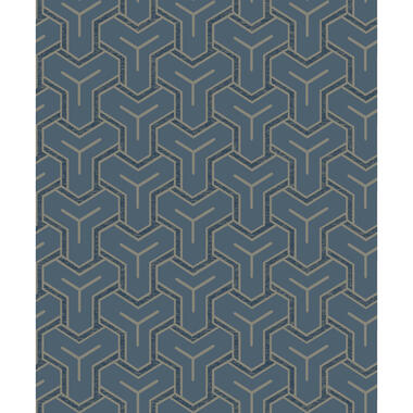 Dutch Wallcoverings - Onyx dessin donkerblauw/zwart/beige-0,53x10,05m product