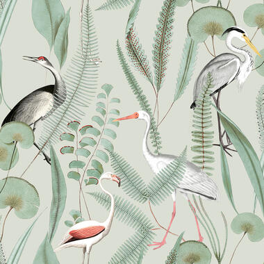 Dutch Wallcoverings - Eden flamingo/reiger mint - 0,53x10,05m product