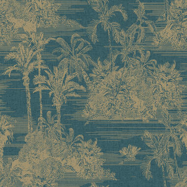 Dutch Wallcoverings - Eden tropisch tafereel blauw/goud - 0,53x10,05m product