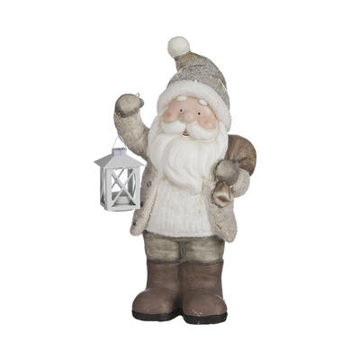 House of Seasons Kerstman met Lantaarn Kerstbeeld - L23 x B16 x H45 cm - Grijs product