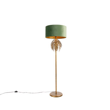 QAZQA lampadaire vintage doré avec abat-jour en velours vert - botanica product