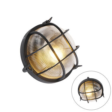 QAZQA Industriële ronde wandlamp zwart IP44 - Noutica product