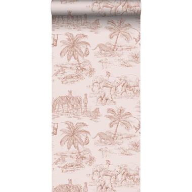 ESTAhome behangpapier - jungle dieren - terracotta roze - 0,53 x 10,05 m product