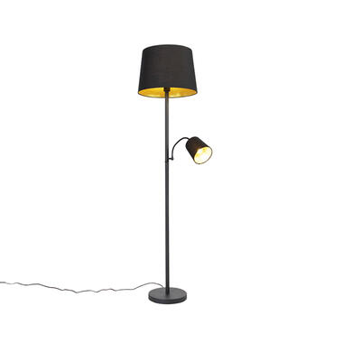 QAZQA lampadaire classique noir avec or et liseuse - retro product