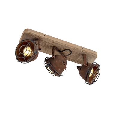 Qazqa spot industriel rouille-brun avec bois inclinable 3 lumières - gina product