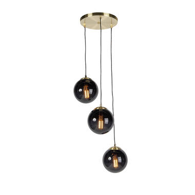 QAZQA Art deco hanglamp messing met zwart glas 3-lichts - Pallon product