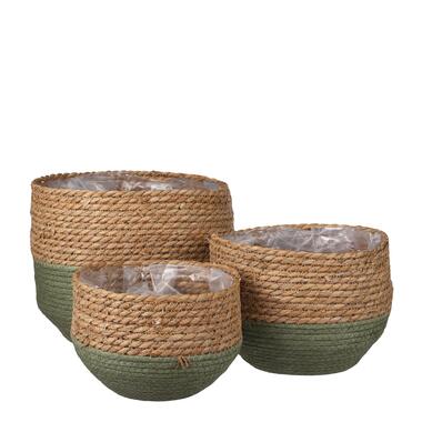 Mica Decorations Jorck Plantenmand - Set van 3 - H24 x Ø26 cm - Zeegras - Groen product