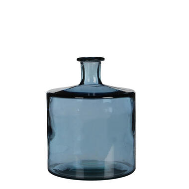Mica Decorations Guan Fles Vaas - H26 x Ø21 cm - Gerecycled Glas - Blauw product