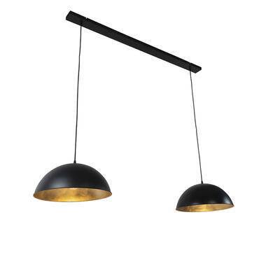 QAZQA Industriële hanglamp zwart met goud 2-lichts - Magnax product
