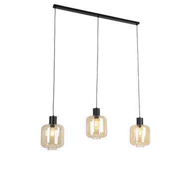 QAZQA lampe à suspension design noir avec verre ambré 3 lumières 161,5 cm - qara product