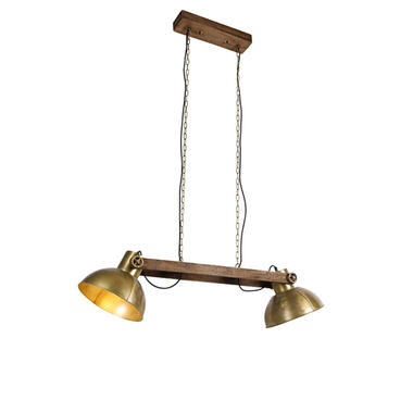 QAZQA suspension industrielle dorée 2 lumières avec bois - mangues product