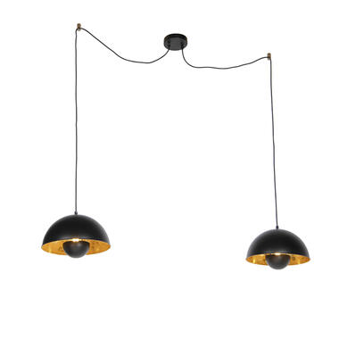 QAZQA Lampes à suspension industrielles noires avec 2 lumières dorées - Magna product