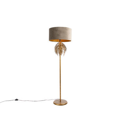 QAZQA lampadaire vintage or avec abat-jour en velours taupe 50 cm - botanica product