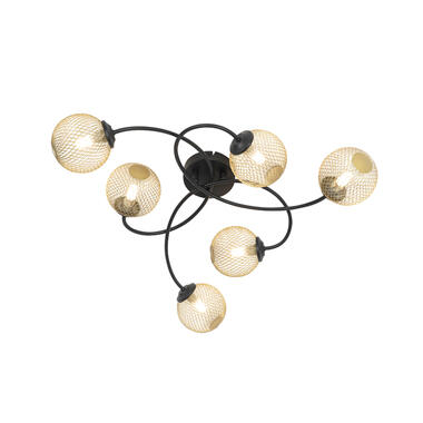 QAZQA plafonnier moderne noir à 6 lumières dorées - athens wire product