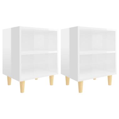 vidaXL Tables de chevet pieds en bois 2 pcs Blanc brillant 40x30x50 cm product