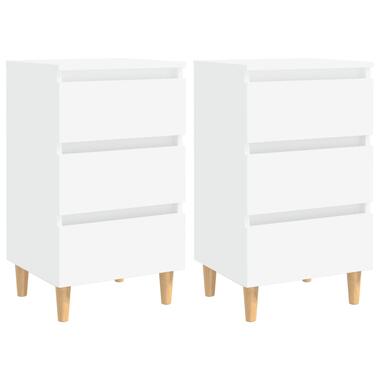 vidaXL Tables de chevet avec pieds en bois 2 pcs Blanc 40x35x69 cm product